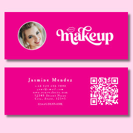 Minitarjeta De Visita Fucsia Rosa Belleza Profesional MUA Foto Qr