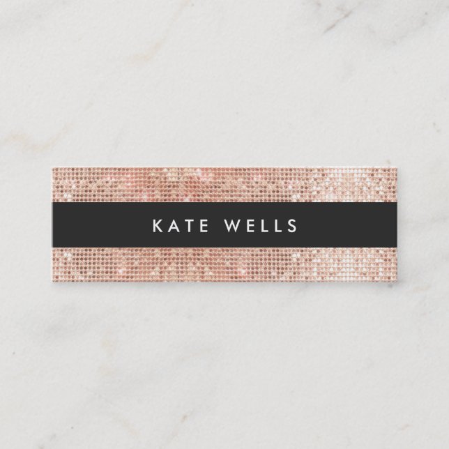 Minitarjeta De Visita Fun Stylish Faux Rosa Gold Sequin Black Stried (Anverso)