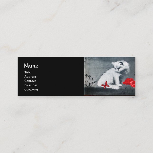 Minitarjeta De Visita GATO BLANCO CON BOTTERFLY ROJO MONOGRAMA papel de  (Anverso)