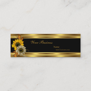 Minitarjeta De Visita Girasol Delgado Dorado Negro Elegante Clásico 2
