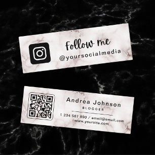 Minitarjeta De Visita Glam Champagne Marble Instagram Sigue el código QR