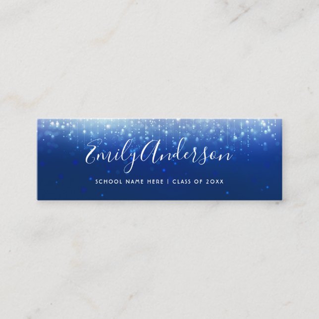Minitarjeta De Visita Glam Navy Blue Graduation Name Insert Card (Anverso)