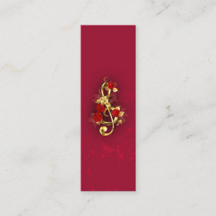Minitarjeta De Visita Golden Treble Clef con flores Rosas