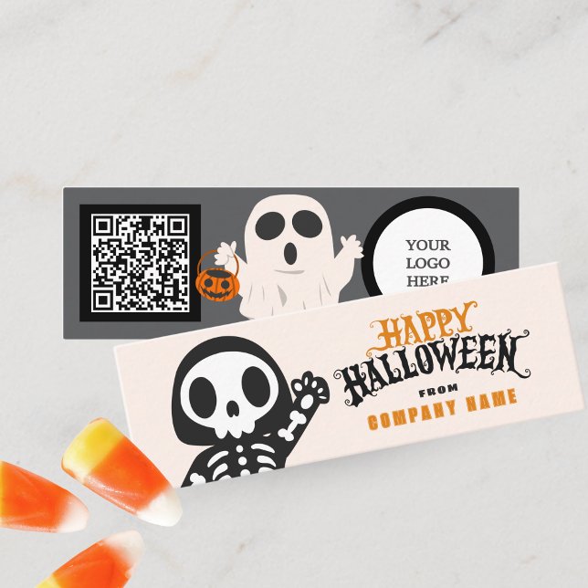 Minitarjeta De Visita Gracias a los invitados de Halloween Ghostly (Ghost Friends Mini Halloween Business QR Thank You Cards for Trick / Trunk or Treating. Pack of 100)