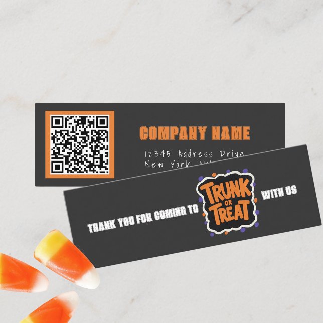 Minitarjeta De Visita Gracias por malear o tratar a Gray Galloween (Mini Dark Grey Halloween Business QR Thank You Cards for Trick or Trunk or Treating. Pack of 100)