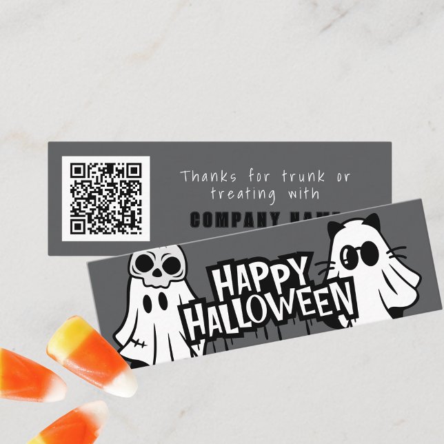 Minitarjeta De Visita Gracias por malear o tratar a los fantasmas de Gua (Cool Ghosts Trunk or Treat Halloween Coupon Business Cards Pack of 100 in Gray Black and White)