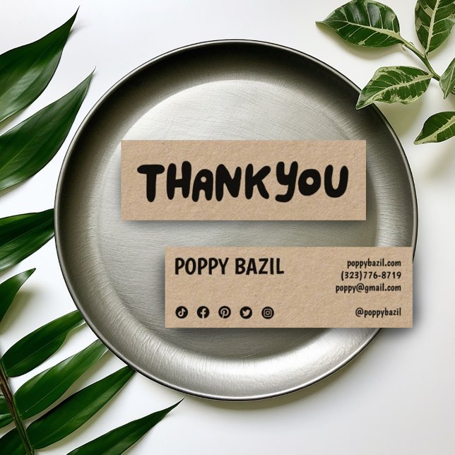 Minitarjeta De Visita Gracias por tu pedido Icons de medios sociales Kra (Mini kraft business cards with custom social media icons. Perfect to include w customer orders )