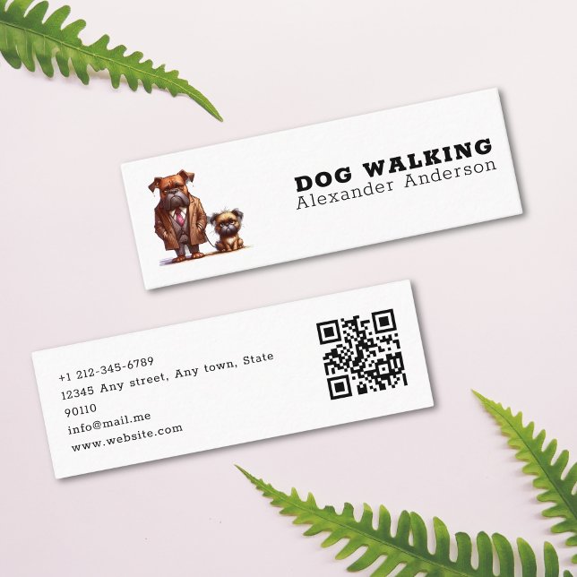 Minitarjeta De Visita Gracioso perro gruñón que camina Mascota sentado e (Funny Grumpy Dog Walking Pet Sitting QR Code Mini Business Card)