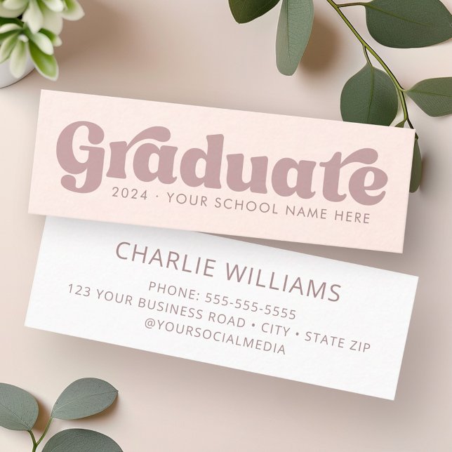 Minitarjeta De Visita Graduación de estudiante de postgrado en retro ros (Light blush pink retro graduate student graduation mini business card)