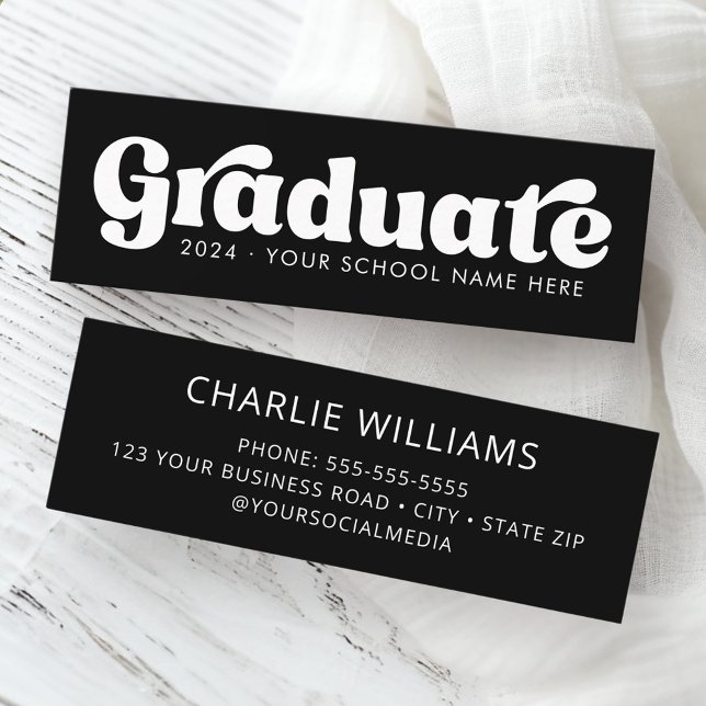 Minitarjeta De Visita Graduación de estudiante de retro negro y blanco (Black and white retro graduate student graduation mini business card)