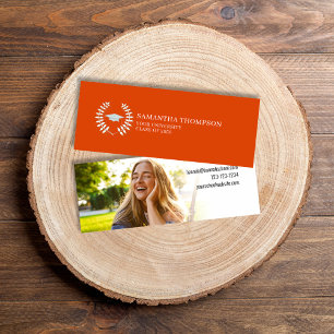 Minitarjeta De Visita Graduate Name Card Photo Trendy Elegant Naranja