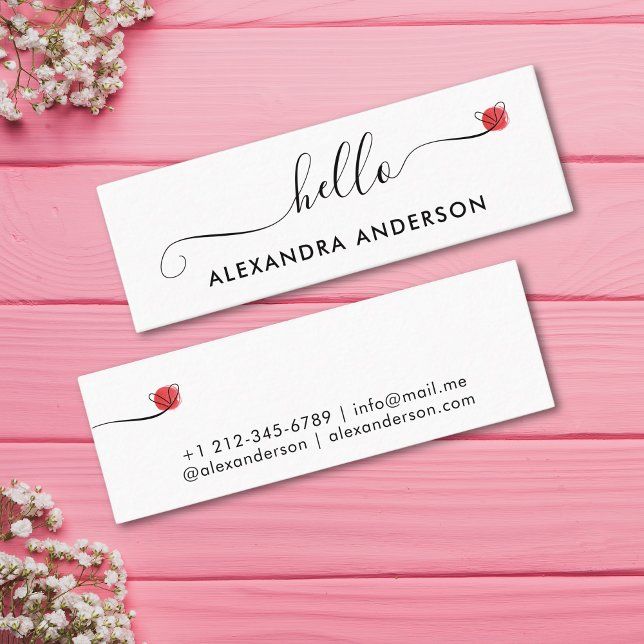 Minitarjeta De Visita Guión moderno mínimo Hola Corazón (Minimal Modern Script Hello Heart Mini Business Card)