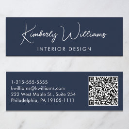 Minitarjeta De Visita Guión profesional moderno Código QR Azul