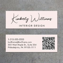 Minitarjeta De Visita Guión profesional moderno Código QR rosa