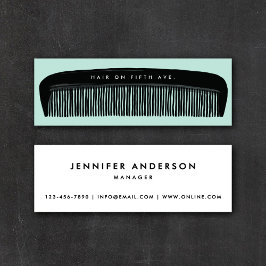 Minitarjeta De Visita Hand-drawn Comb Aqua & Black Hair Stylist  