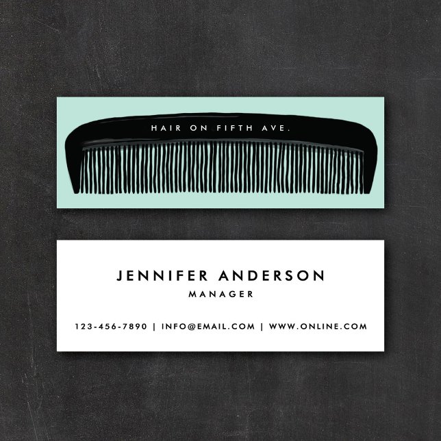 Minitarjeta De Visita Hand-drawn Comb Aqua & Black Hair Stylist   (Subido por el creador)