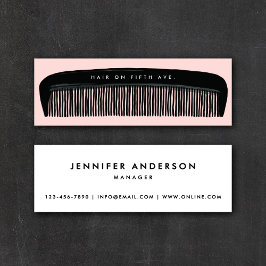 Minitarjeta De Visita Hand-drawn Comb Pink & Black Hair Stylist  