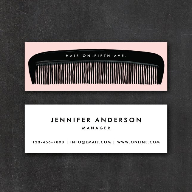 Minitarjeta De Visita Hand-drawn Comb Pink & Black Hair Stylist   (Subido por el creador)
