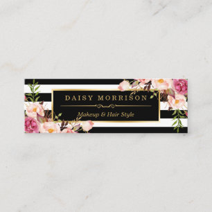 Minitarjeta De Visita Hermosas flores envueltas rayas de oro B&W