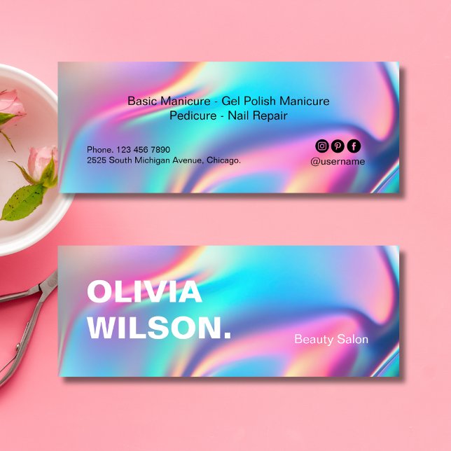 Minitarjeta De Visita Holografía estética de medios sociales iconos de b (Holographic Aesthetician Social Media Icons Beauty Mini Business Card)