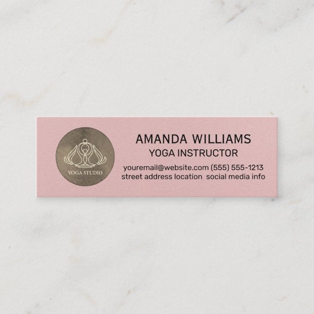 Minitarjeta De Visita Icono de Yoga Studio | Textura de cuero rosa (Anverso)