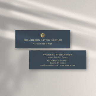 Minitarjeta De Visita Icono del Monograma Azul y Oro Sleek Notorio Públi