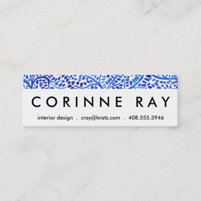 Minitarjeta De Visita Impresión pintada obra clásica azul de las hojas (Anverso)