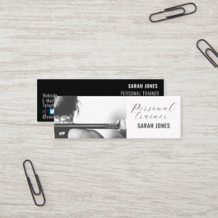 Minitarjeta De Visita Influencia del formador personal Black White Fitne