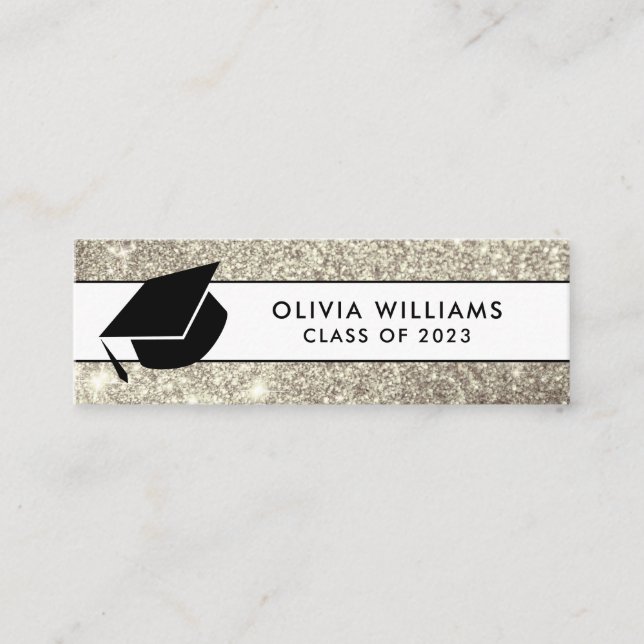 Minitarjeta De Visita Inserción de graduación con tapón de Purpurina bla (Anverso)