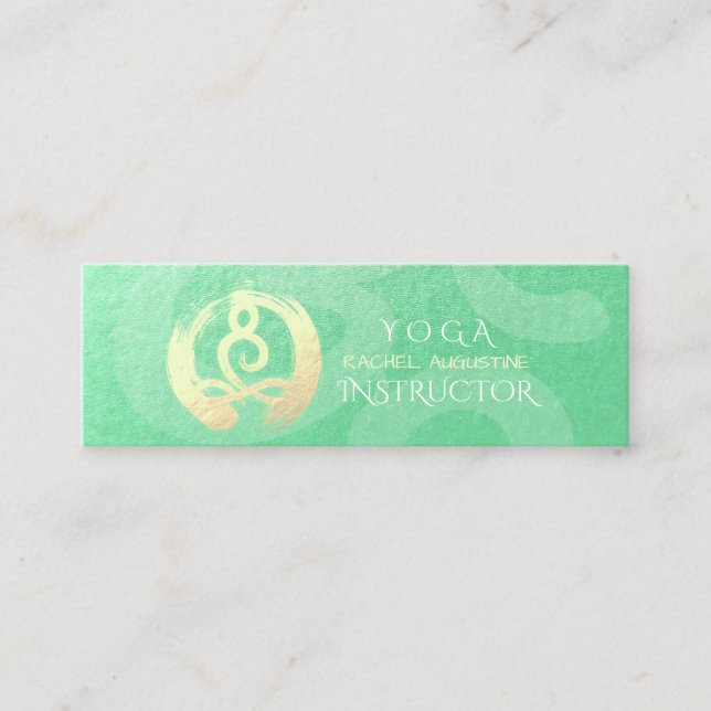 Minitarjeta De Visita Instructor de Yoga Meditación de Oro Verde Pose ZE (Anverso)