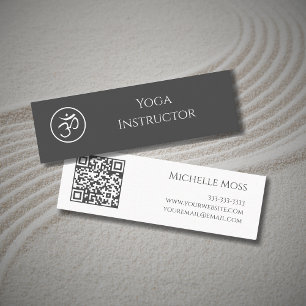 Minitarjeta De Visita Instructor de yoga Símbolo Om simple código QR gri