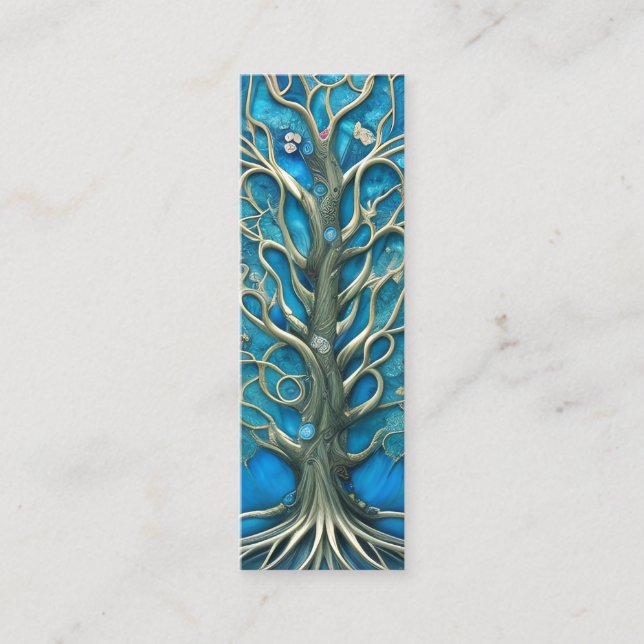 Minitarjeta De Visita Intrincado árbol floral azul de la vida gráfico (Anverso)