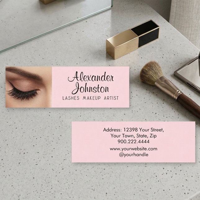 Minitarjeta De Visita Lashes Makeup Artist Blush Pink Professional (Lashes Makeup Artist Blush Pink Professional SEO Mini Business Card)