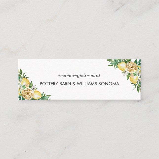 Minitarjeta De Visita Lemon Citrus Floral Bridal Registry Card Mini (Anverso)