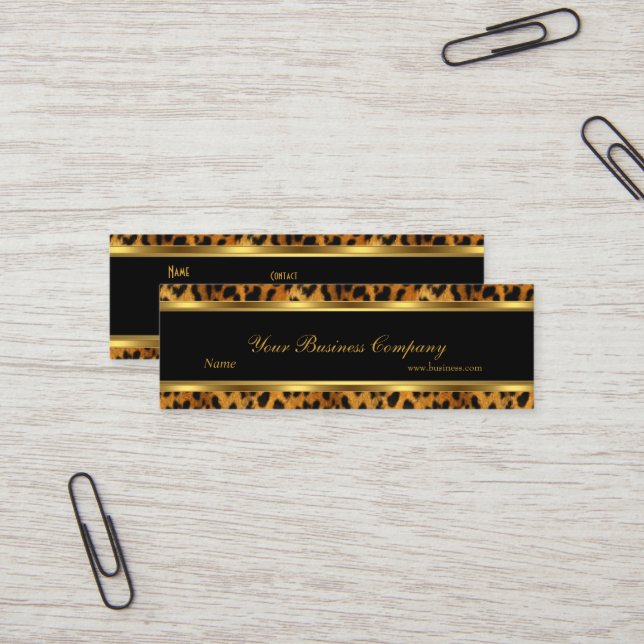 Minitarjeta De Visita Leopard Gold Black Stripe Elegant Classy Skinny (Anverso/Reverso In Situ)