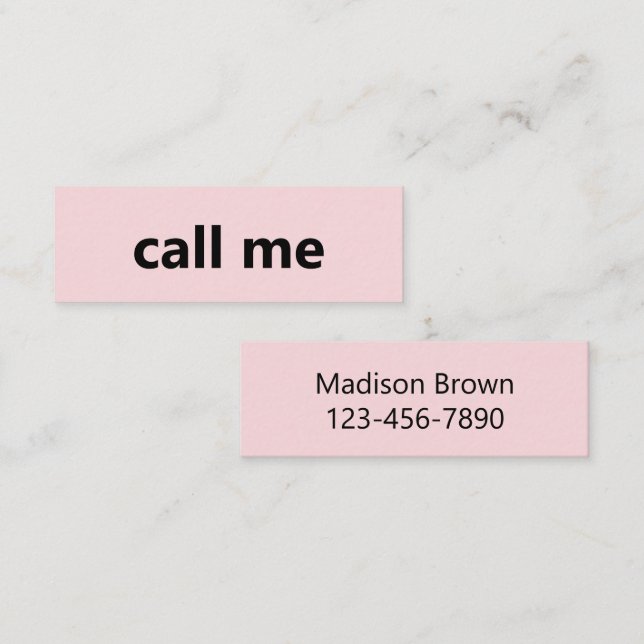Minitarjeta De Visita Llámame rosa pálido y negro tu número de teléfono  (Anverso / Reverso)