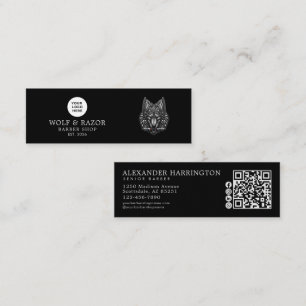 Minitarjeta De Visita Logotipo del Lobo Plateado de la Barbería Código Q