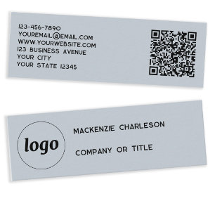 Minitarjeta De Visita Logotipo sencillo y código QR azul polvo polvorien