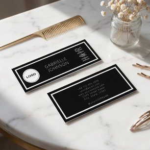 Minitarjeta De Visita Logotipo Simple Moderno Negro Blanco Estilista de 