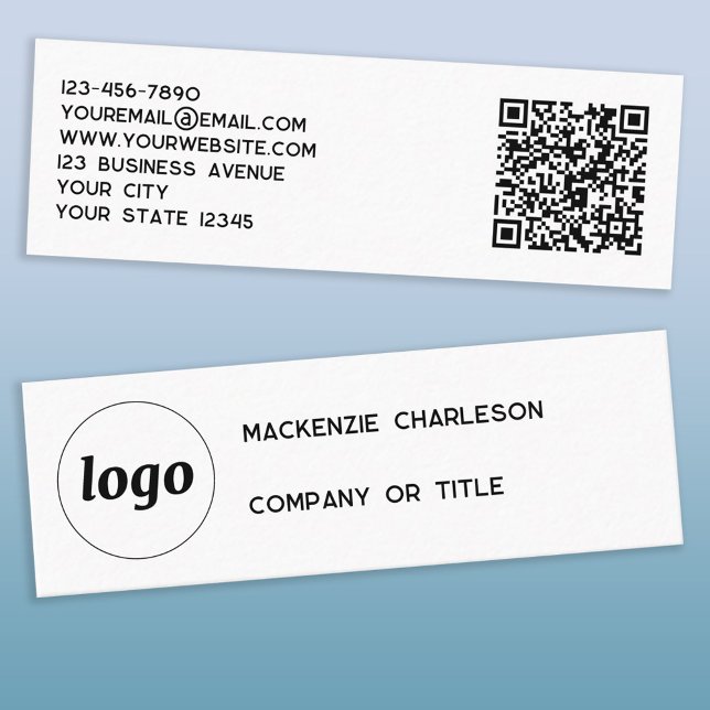 Minitarjeta De Visita Logotipo simple y código QR (Simple logo with QR code and custom text mini business card)