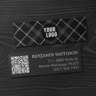 Minitarjeta De Visita Logotipo y código QR Carbón de color Gris con marc