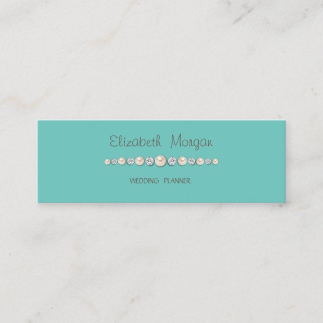 Minitarjeta De Visita Lujo Elegante, Diamantes, Perlas Mint Green (Anverso)