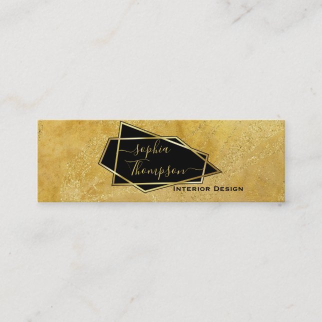 Minitarjeta De Visita Lujo Elegante Glitter de Oro Mármol Script (Anverso)