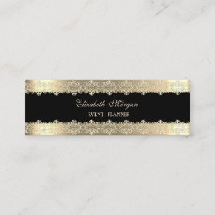 Minitarjeta De Visita Lujo Elegante Moderno, Negro, Dorado Rayado, Encaj
