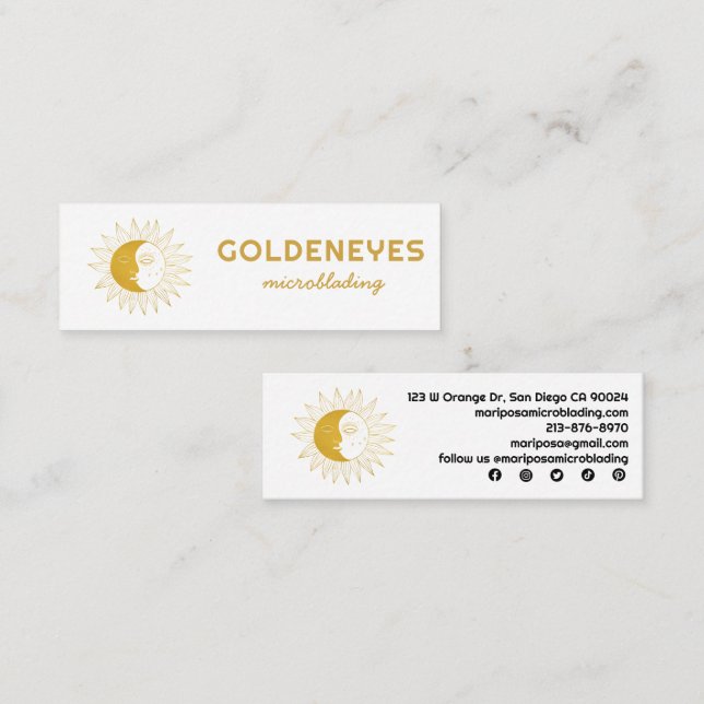 Minitarjeta De Visita Luna y Sol Elegante esteticista Salón de Belleza O (Anverso / Reverso)
