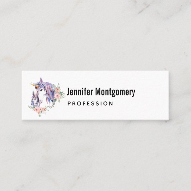 Minitarjeta De Visita Magnífica unicornio, mamá y bebé acuarela (Anverso)