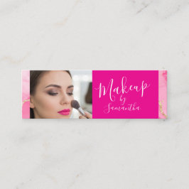 Minitarjeta De Visita Maquillaje de foto con guión de mármol rosa calien