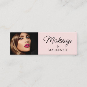 Minitarjeta De Visita Maquillaje de foto con guión negro rosa sonrosado