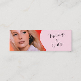 Minitarjeta De Visita Maquillaje de foto con letra negra y rosa claro