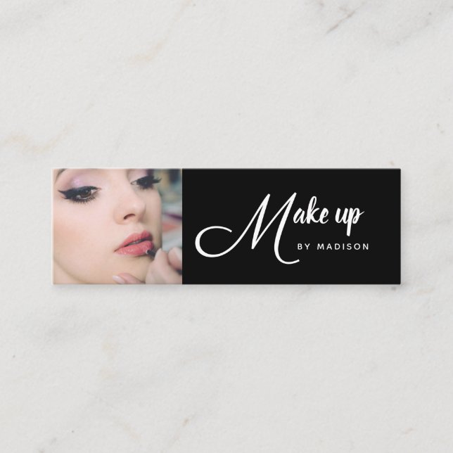 Minitarjeta De Visita Maquillaje fotográfico de escritura negra elegante (Anverso)